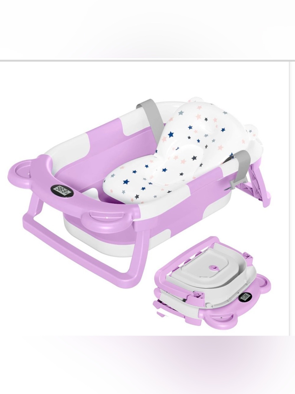 TPN Collapsible Baby Bathtub with Soft Cushion & Real-Time Thermometer,